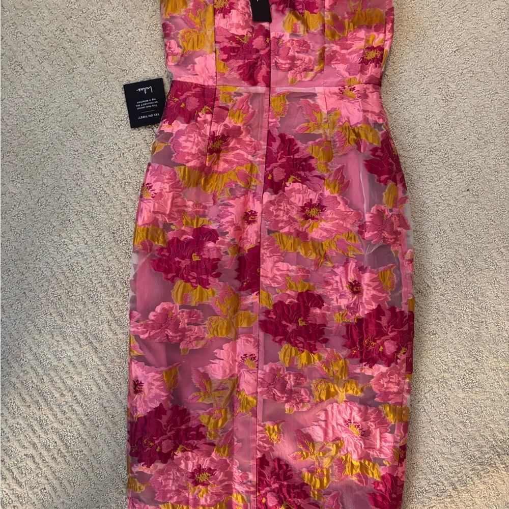 Lulus Upgraded Event Black Jacquard Strapless Bustier Midi Dress - Picture 4 of 4